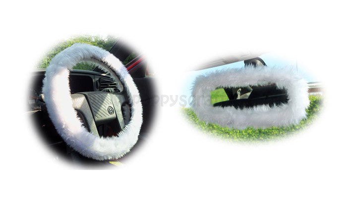 Fuzzy white online steering wheel cover